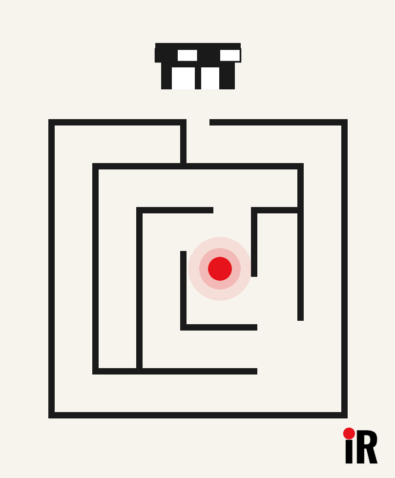 Business Debt Solutions for Canadian Business Owners - Vector maze with a small storefront at the entrance and a glowing red dot at the centre